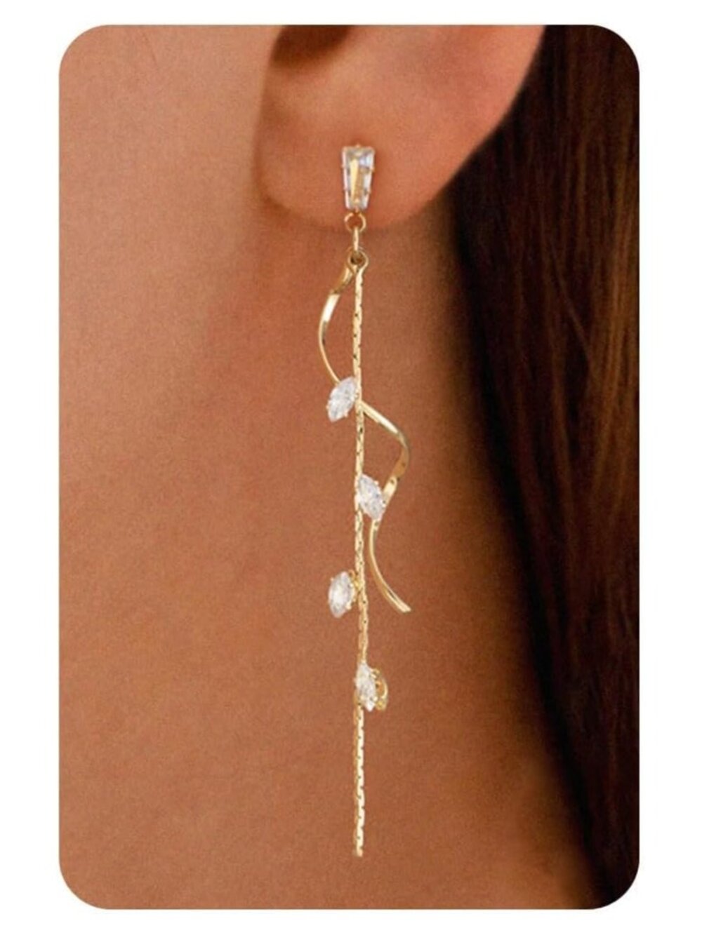 14K Gold Plated Dangle Earrings Cubic Zirconia Twisted Spiral Drop